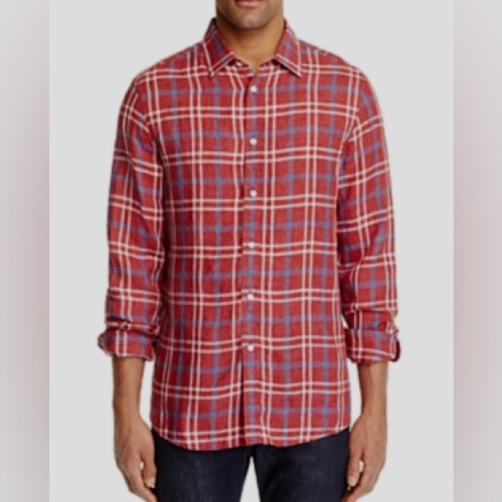 Michael Kors XXL Plaid Linen Shirt Long Sleeve Button Down Italian Fabric